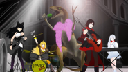 Une image de la Team RWBY et RWBY Rex faisant de la musique