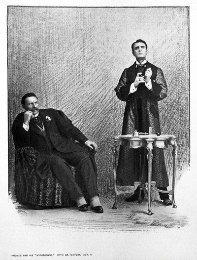 William Gillette als Sherlock Holmes bei seinem kleinen Laster