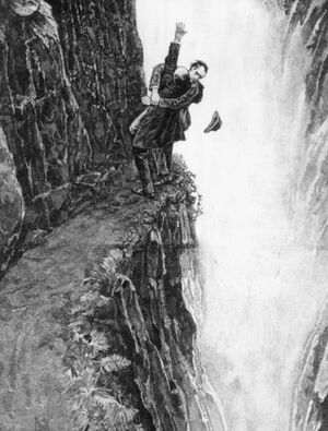 Holmes am Reichenbachfall im Kampf mit Moriarty