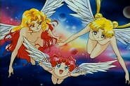 Usagi, Galaxia, and Chibi Chibi as angels