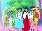 Minako and the other members of the Inner Senshi watching Usagi cry in episode 56.