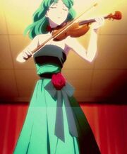 In her elegant dress