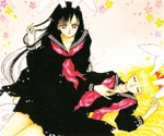 Minako and Rei artwork from the official Sailor Moon website, drawn by Naoko Takeuchi