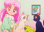 Chibiusa with Luna and Artemis.