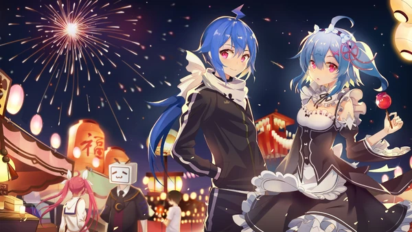 Website banner depicting the Bilibili mascots cosplaying. From left to right:  runners-up  and , and 2016 champions  and .