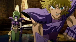 Jabu, Ichi and Shaina, who had renounced to being Athena's Saints. Screenshot from Tenkai-Hen Josō Overture.