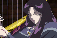 Pandora playing the harp
