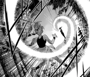 Shinato utilizando su poderosa ráfaga de viento