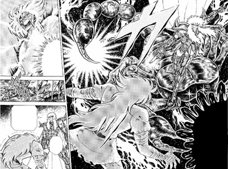 Kanon se deja golpear por Milo como compensación por sus pecados, sufriendo un intenso dolor en todo su cuerpo.