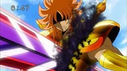 Genbu's body and Libra Gold Cloth cut by The Catalysm Slash (Tenchihoumetsuzan)