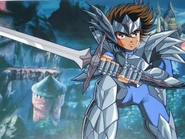 Seiya wearing the Odin Robe and wielding the Balmung sword]]