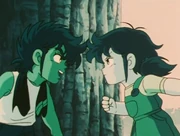 Seiya y Miho discutiendo.