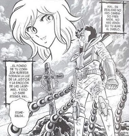 Ikki en la tumba de Esmeralda. Esmeralda sabe que Ikki no es malvado.