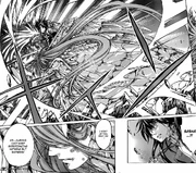 Sasha, with Athena's armor, block Alone's attack