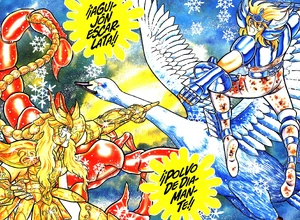 Milo contra Hyōga; Scarlet Needle y Diamond Dust.