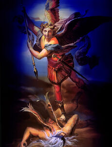 El Arcangel  deteniendo a Lucifer como explica Hyōga.