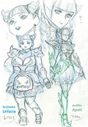 Boceto de Patty y Layla publicado por Chimaki Kuori en Twitter.