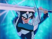 Seiya con la armadura de Odín y la Espada de Balmung.