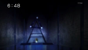 Medea entregando a armadura de ouro de aquario a tokisada