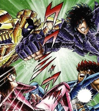 Abel enfrenta Suikyo enquanto observados por Tenma e Shun.