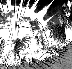 Aspros libera seu cosmo, pulverizando a área ao seu redor.