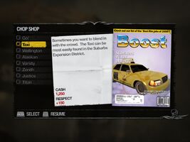 Taxi - Downtown Chop Shop list in Saints Row 2