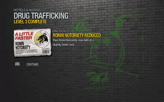 Ronin Notoriety Reduced by 5% unlocked by Drug Trafficking level 3 in Saints Row 2