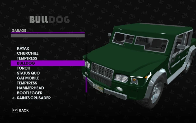 Bulldog in the garage in Saints Row: The Third