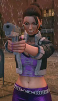 Shaundi pointing a pistol in Saints Row The Third