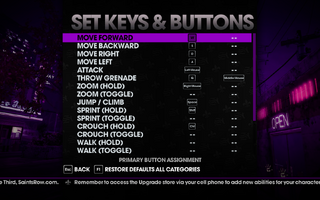 Saints Row The Third - Main Menu - Options - Controls - Set Keys & Buttons - On Foot