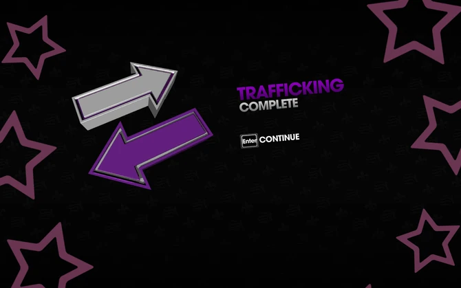 Trafficking complete screen in Saints Row: The Third