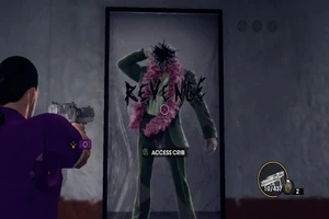 Poster of Killbane in Angel's Gym with the word "revenge" scratched into it