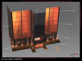 Gat out of Hell Ultor Lobby Exterior Concept Art