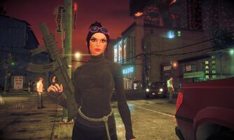 Viola in Saints Row IV with a SWAT SMG