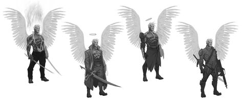 Johnny Gat Concept Art - Gat out of Hell Demonic look - four versions with wings