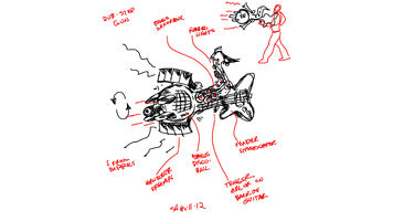 Dubstep Gun Concept Art - rough sketch with labels