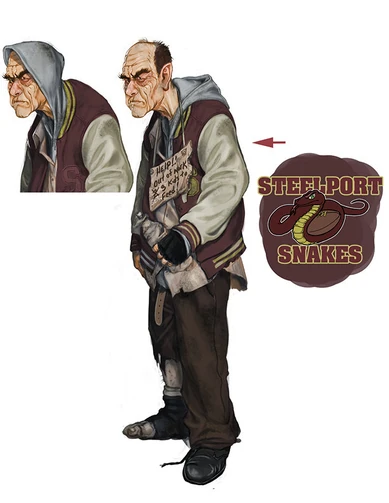 Concept art of a bum for Saints Row: the Third