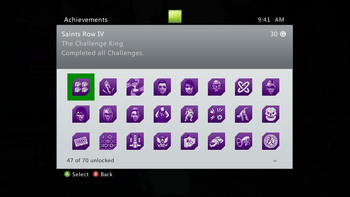 Achievements menu in Saints Row IV