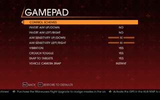 Saints Row Gat out of Hell - Main Menu - Options - Controls - Gamepad