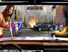 Saints Row - early concept art scene with purple Saints