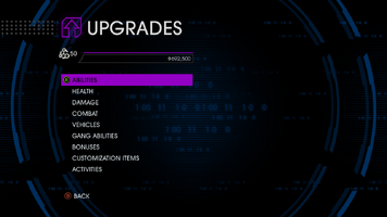 Upgrades menu in Saints Row IV