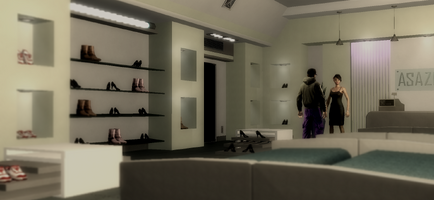 Luz in shoe store in Saints Row 2 Drug Trafficking cutscene