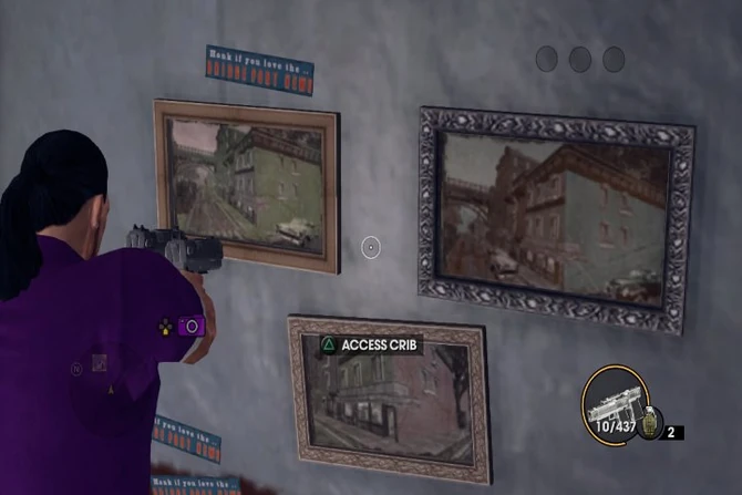 Bumper stickers and photos on the wall in the storage room