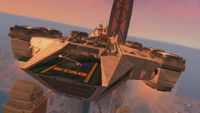 Upper front view. with a Saints Vulture helicopter next to the Crusader tank