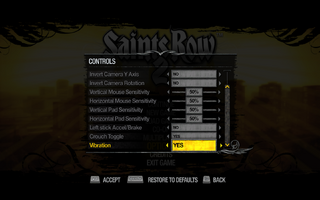 Main Menu in Saints Row 2 - Options - Controls bottom