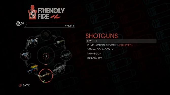 Friendly Fire Shotguns menu