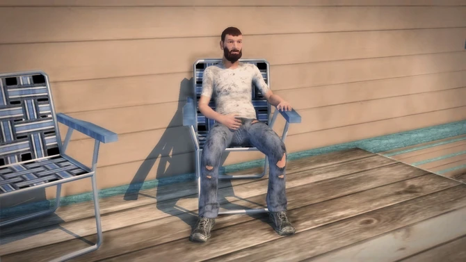 A Bum sitting in Elysian Fields (Trailer Park District) in Saints Row 2