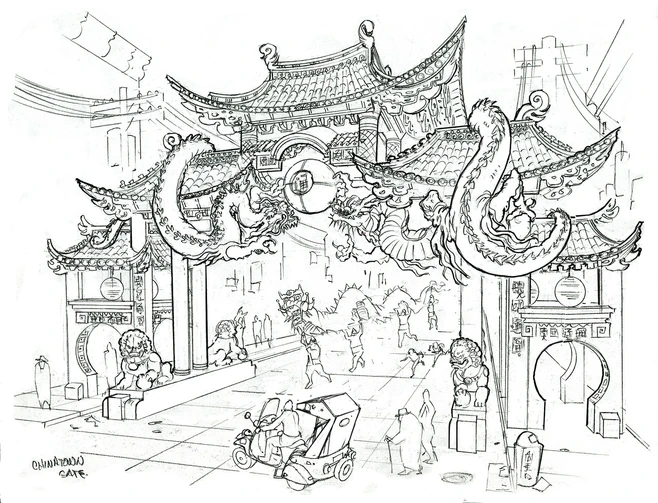 Little Shanghai concept art from Saints Row 2