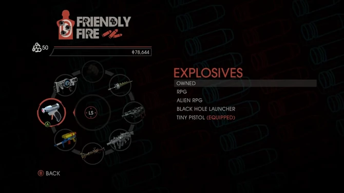 Friendly Fire Explosives menu