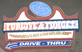 Forgive and Forget exterior sign in Saints Row 2 with angel visible